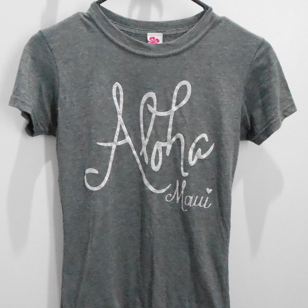 Aloha Maui Ladies Heathered Gray Short Sleeve T-shirt Size-Small-Island Girl